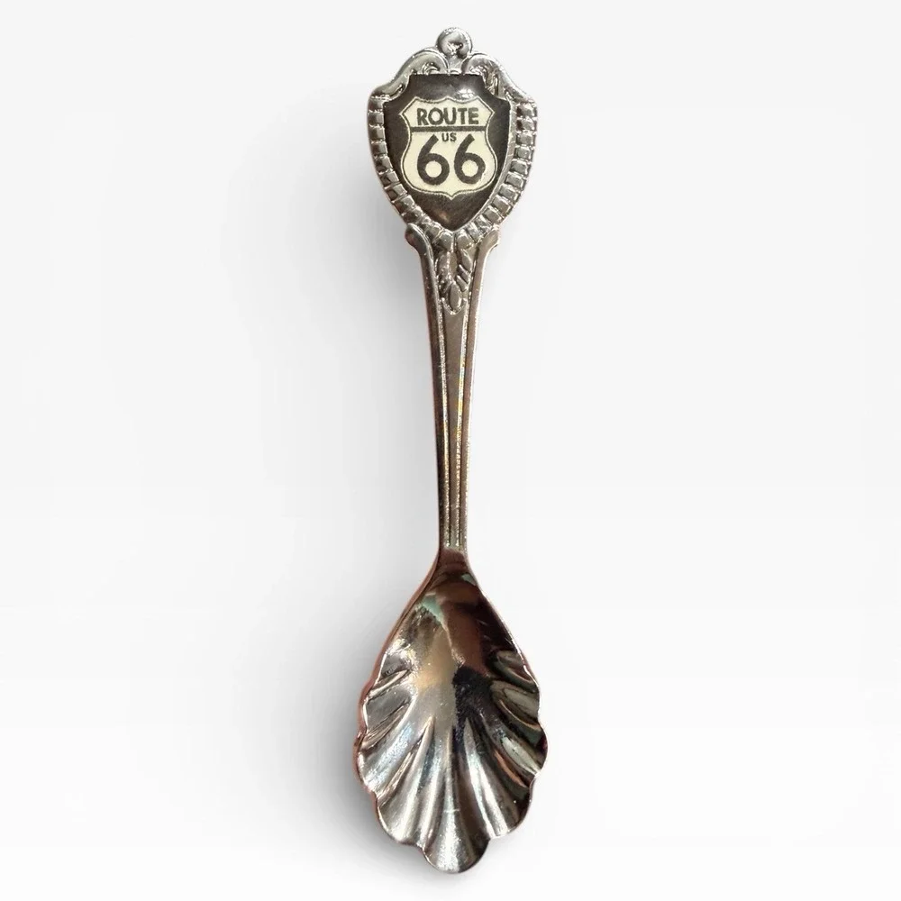 Vintage Route US 66 Souvenir Collector Spoon‎ Silver Tone Shell Bowl Americana
